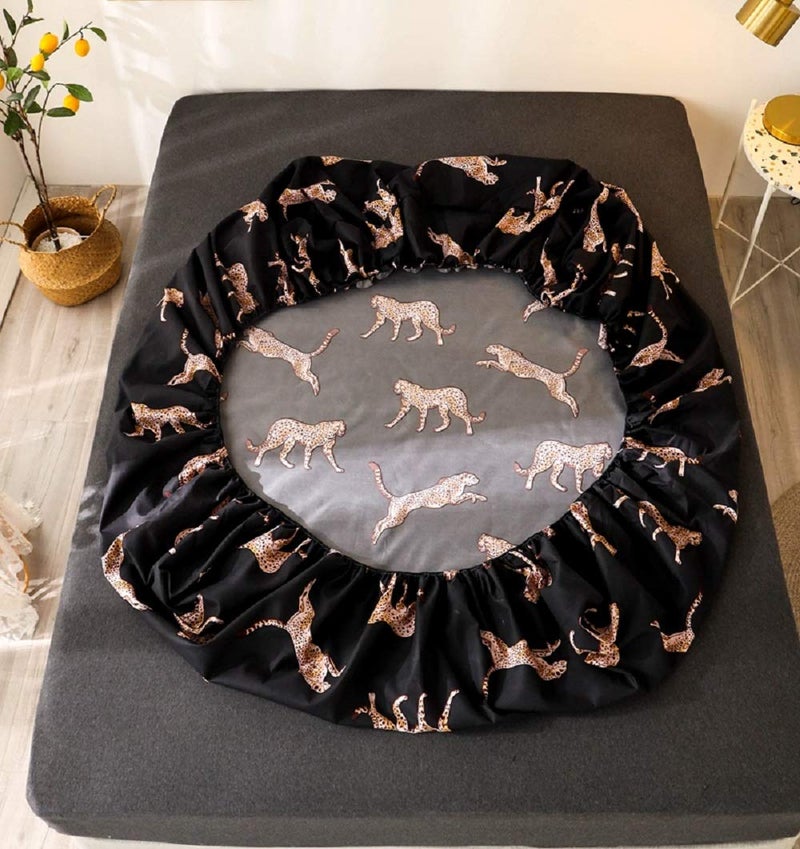 NATURETY Bedding Fitted Sheet with Deep Pocket Mattress Cover Sheets Leo Animals Printed Fabric Bed Sheets (Black Gold  Full) - Image 2